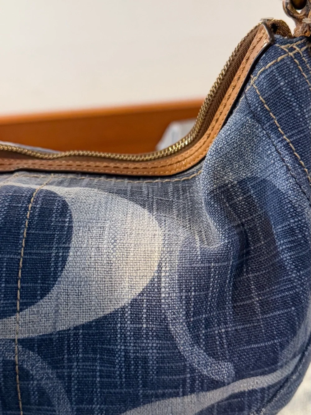 Coach Denim Signature Hobo Shoulder Bag in Blue Denim